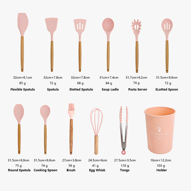 Wooden Handle Silicone Utensil Set