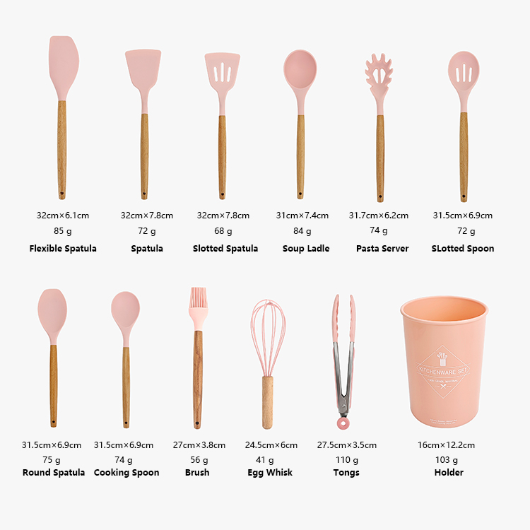 Wooden Handle Silicone Utensil Set